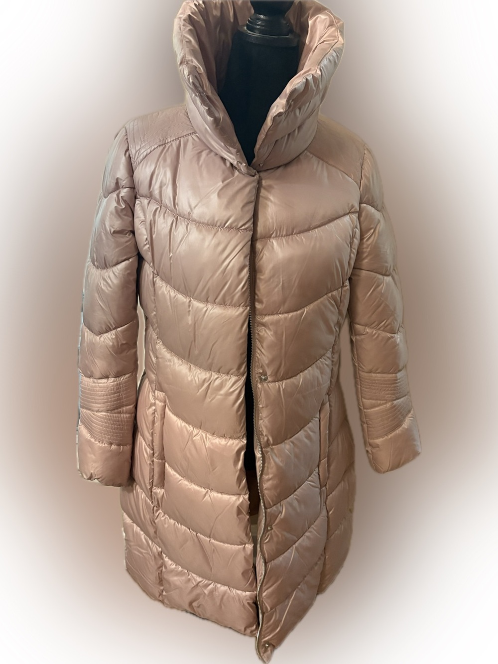 Kenneth Cole Women's Long Quilted Puffer Coat - Champagne